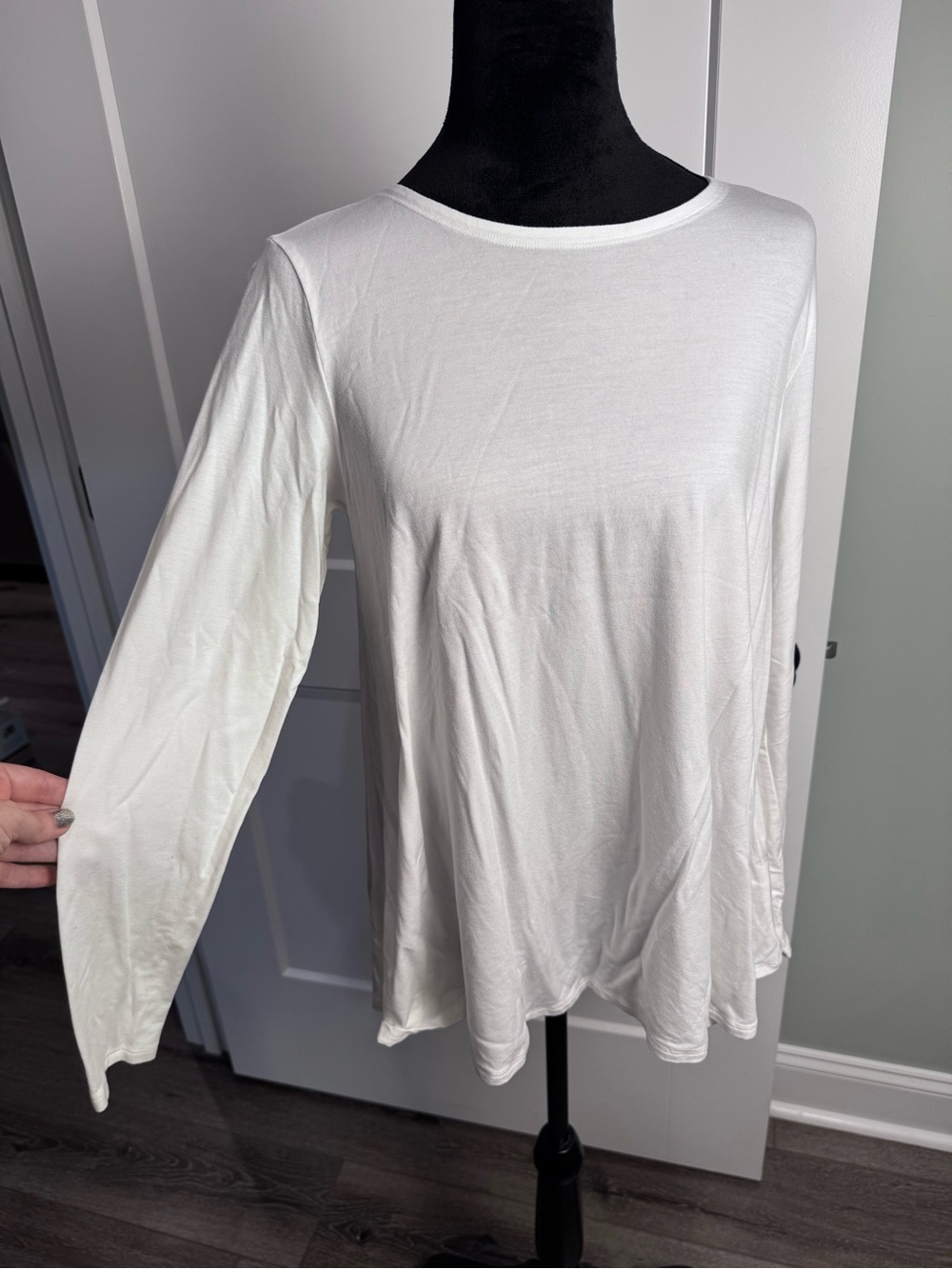 Eileen Fisher White Long Sleeve Scoop Neck Tencel Casual T Shirt Top